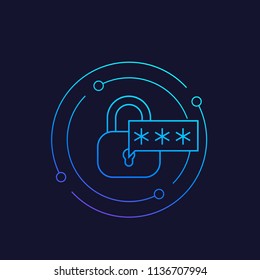 password access, authentication and cybersecurity vector line icon