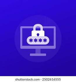 password access icon with a computer, transparent design