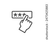 Password Access line icon. linear style sign for mobile concept and web design. Hand entering a password on a keypad outline vector icon. Pin code entry symbol, logo illustration. Vector graphics