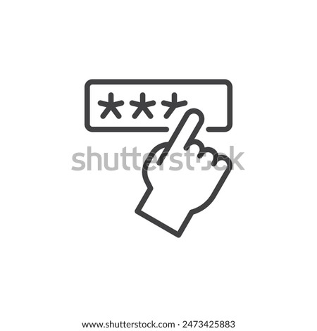 Password Access line icon. linear style sign for mobile concept and web design. Hand entering a password on a keypad outline vector icon. Pin code entry symbol, logo illustration. Vector graphics