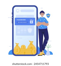 Password access net banking digital financial application illustration