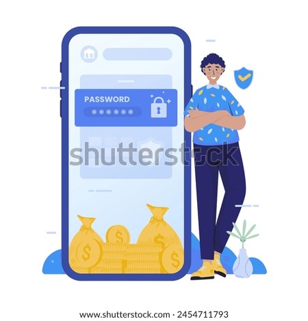 Password access net banking digital financial application illustration