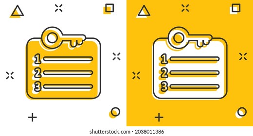 Password account icon in comic style. Keyword cartoon vector illustration on white isolated background. Key combination splash effect business concept.