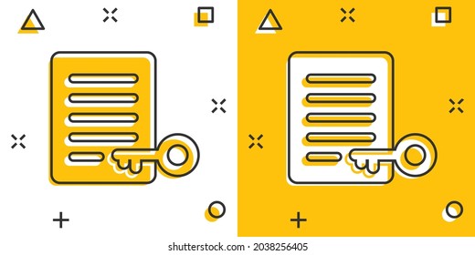 Password account icon in comic style. Keyword cartoon vector illustration on white isolated background. Key combination splash effect business concept.