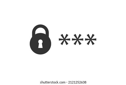Password black icon in flat style. Secure code button. Vector illustration for website, app, and ui design