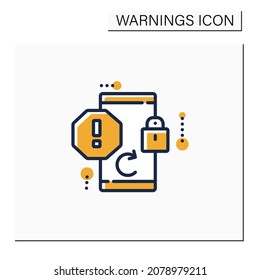 Password change color icon. Notification. Security message. Save data on phone.Remainder. Exclamation point. Warnings concept.Isolated vector illustration