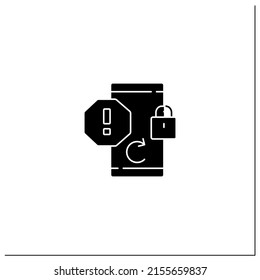 Icono de glifo de cambio de contraseña. Notificación. Mensaje de seguridad. Guardar datos en el teléfono.Remainder. Punto de exclamación. Concepto de advertencias.Firma plana rellenada. Ilustración vectorial de silueta aislada