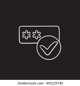 Password with check mark vector sketch icon isolated on background. Hand drawn Password with check mark icon. Password with check mark sketch icon for infographic, website or app.