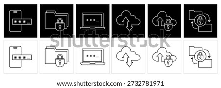 Password Cloud File Data Security Line Icon Set