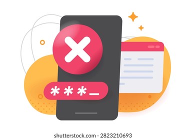 Password code error access on mobile cell phone screen icon graphic modern illustration, login authentication passcode incorrect denied sign, file wrong account signin verification, unauthorized issue