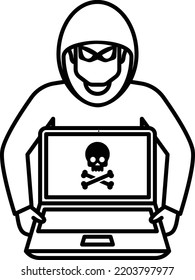Password Cracker with Laptop Concept, Internet Spy vector line icon design, cyber-terrorism symbol, Cyberpunk Sign, security breakers stock illustration