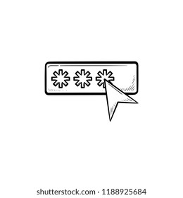 Password with cursor hand drawn outline doodle icon. Security, user authorization, safety access concept. Vector sketch illustration for print, web, mobile and infographics on white background.