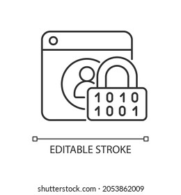 Password encryption linear icon. Database control. Internet safety measures. Secure system. Thin line customizable illustration. Contour symbol. Vector isolated outline drawing. Editable stroke