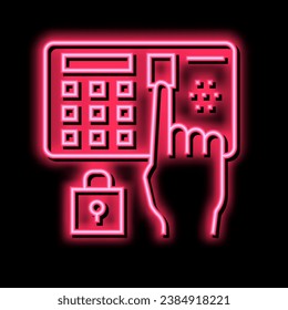 Passwortschutz Gerät neon Leuchtzeichen Vektor. Passwortschutz-Gerätezeichen. einzelne Symbolillustration