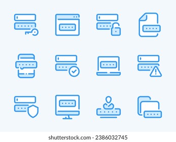 Password and Entry vector line icons. Pass code and Login outline icon set. Access key, Login protection, Online password, Successful access, Alert notification and more.