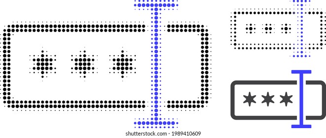 Password field halftone dotted icon. Halftone array contains circle pixels. Vector illustration of password field icon on a white background.