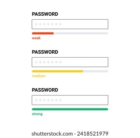 Password form template strong weak box. Password computer account screen code vector interface