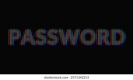PASSWORD Glitched Word. HUD Hologram Cyberpunk Style Banner. Neon Tech HACKED Glitch Background. Design Element for Tech Cyber Security Event. Vector Illustration.