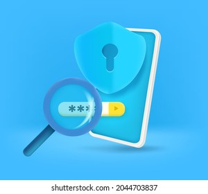 Password guessing concept. 3d style vector illustration

