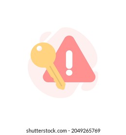 concepto de icono de aviso pirateado con contraseña, advertencia de clave incorrecta. símbolo de un extraño que intenta iniciar sesión en una cuenta usando la contraseña incorrecta. notificación de clave. ilustración de clave y signo de exclamación. plano