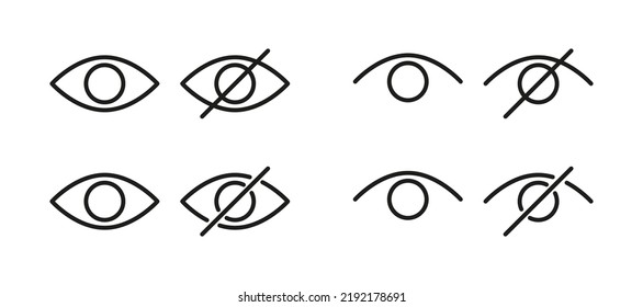 Password hidding icons set. Icons for data privacy and sensitive content mark. Outline vector illustration