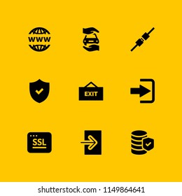 password icon. 9 password set with security on, login, verification and domain registration vector icons for web and mobile app