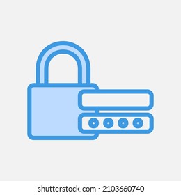 Icono de contraseña en azul sobre medios sociales, uso para presentación de aplicaciones móviles en sitios web