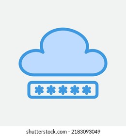 Icono de contraseña en azul sobre computación en nube, uso para presentación de aplicaciones móviles en sitios web