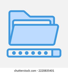 Icono de contraseña en azul sobre carpetas, uso para presentación de aplicación móvil del sitio web