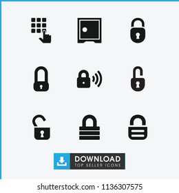 Password icon. collection of 9 password filled icons such as lock, security lock, opened lock, safe. editable password icons for web and mobile.
