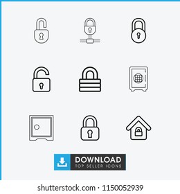Password icon. collection of 9 password outline icons such as lock, opened lock, lock home, safe. editable password icons for web and mobile.