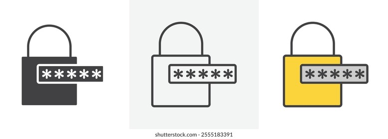 Password icon collection in black and colored style.