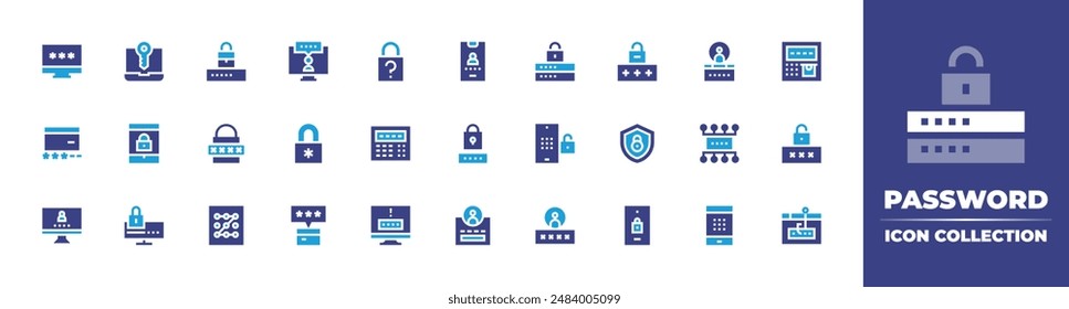 Password icon collection. Duotone color. Vector illustration. Containing password, padlock, pinnumber, laptop, passcode, account, alarm, lock, privateaccount.