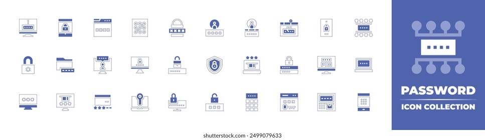 Password icon collection. Duotone style line stroke and bold. Vector illustration. Containing padlock, password, computerpassword, user, account, protection, onlinepayment, lock, pattern.