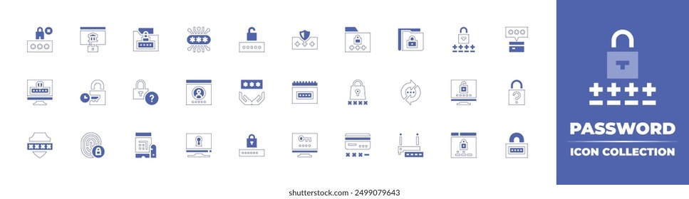 colección de ícono de Contraseña. Estilo duotono trazo de línea y negrita. Ilustración vectorial. Contiene Contraseña, contraseña olvidada, resetpassword, huella digital, clave, acceso, protección de datos, tarjeta de crédito.