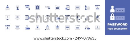 Password icon collection. Duotone style line stroke and bold. Vector illustration. Containing password, login, wrongpassword, website, laptop, user, unlock, data, employee.