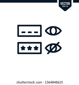 Password icon collection in outlined or line art style, editable stroke vector