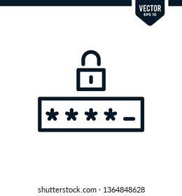 Password icon collection in outlined or line art style, editable stroke vector