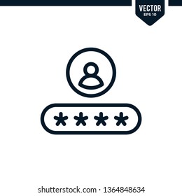 Password icon collection in outlined or line art style, editable stroke vector