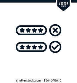 Password icon collection in outlined or line art style, editable stroke vector