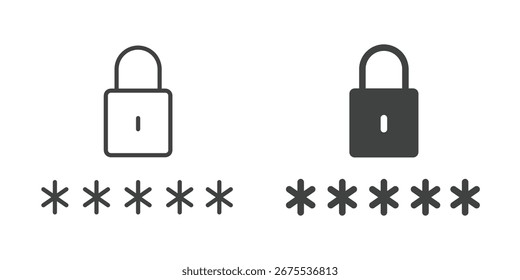 Icono de Contraseña. Icono de línea y glifo sólido. Pixel perfecto aislado sobre fondo blanco. Ilustración vectorial