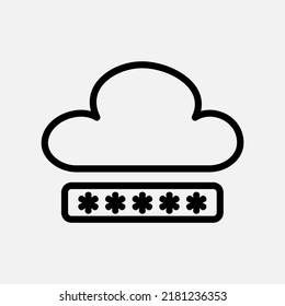 Icono de contraseña en estilo de línea sobre computación en nube, uso para presentación de aplicaciones móviles en sitios web
