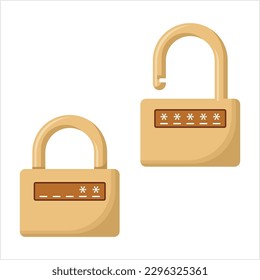 Password Icon, Lock Unlock Password Icon Vector Art Illustration