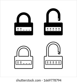 Password Icon, Lock and Unlocked lock Password Icon Vector Art Illustration