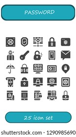  password icon set. 25 filled password icons. Simple modern icons about  - Safebox, Security, Firewall, Lock, Antivirus, Hacker, Key, Locker, Private message, Protection, Padlock