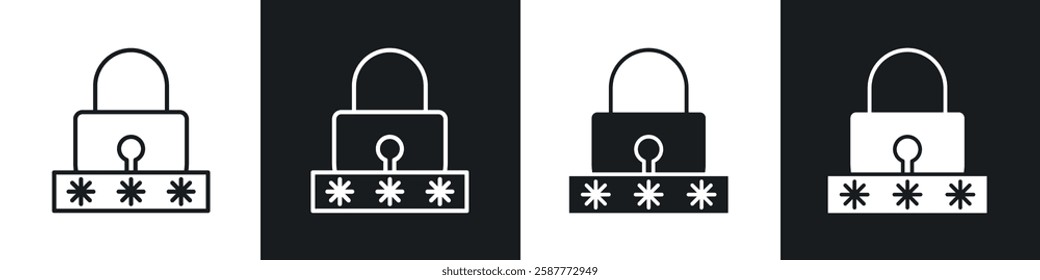 Password icon set black and white colors. Graphic Vector icons pack