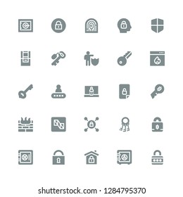 password icon set. Collection of 25 filled password icons included Padlock, Safe box, Secure, Safebox, Keys, Vpn, Preview, Firewall, Key, Unlocked, Login, Password, Protection