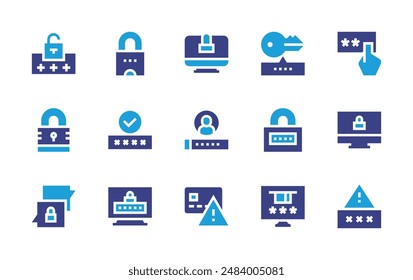 Password icon set. Duotone color. Vector illustration. Containing padlock, password, pincode, lockedcomputer, computer, lock, security, warningsign.