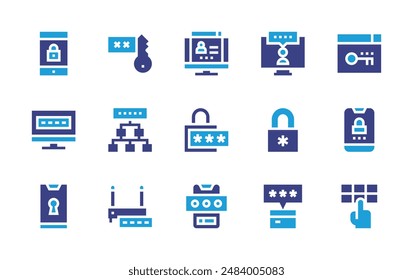 Password icon set. Duotone color. Vector illustration. Containing pincode, password, padlock, creditcard, security, smartphone, computer, dataprotection, keyword.