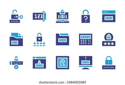 Password icon set. Duotone color. Vector illustration. Containing numeric, password, pincode, alarm, folder, fingerprint, coding, signin, padlock.